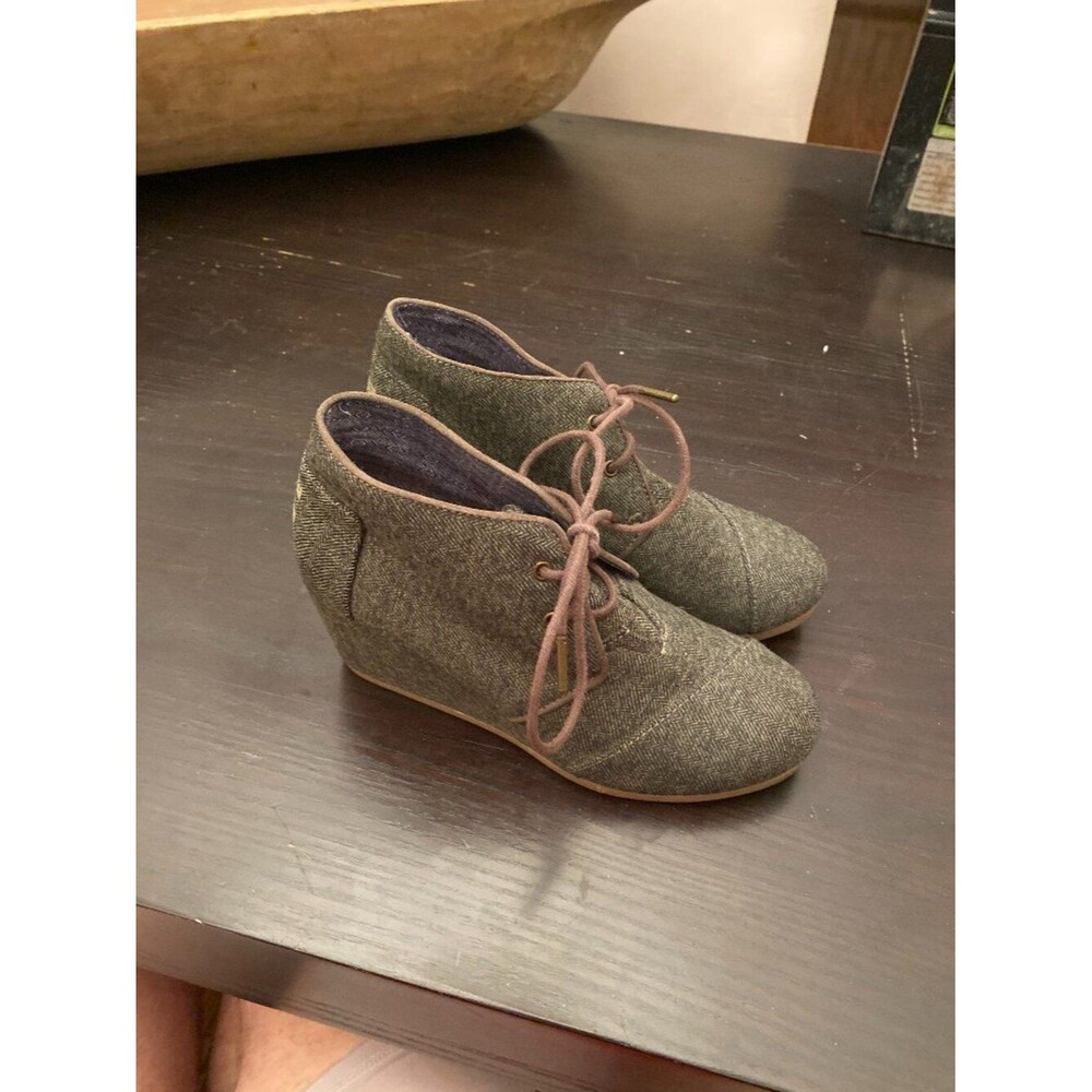 Toms Desert Wedge Bootie Womens 7.5 Olive Herringbone Lace Up Sneaker Shoes